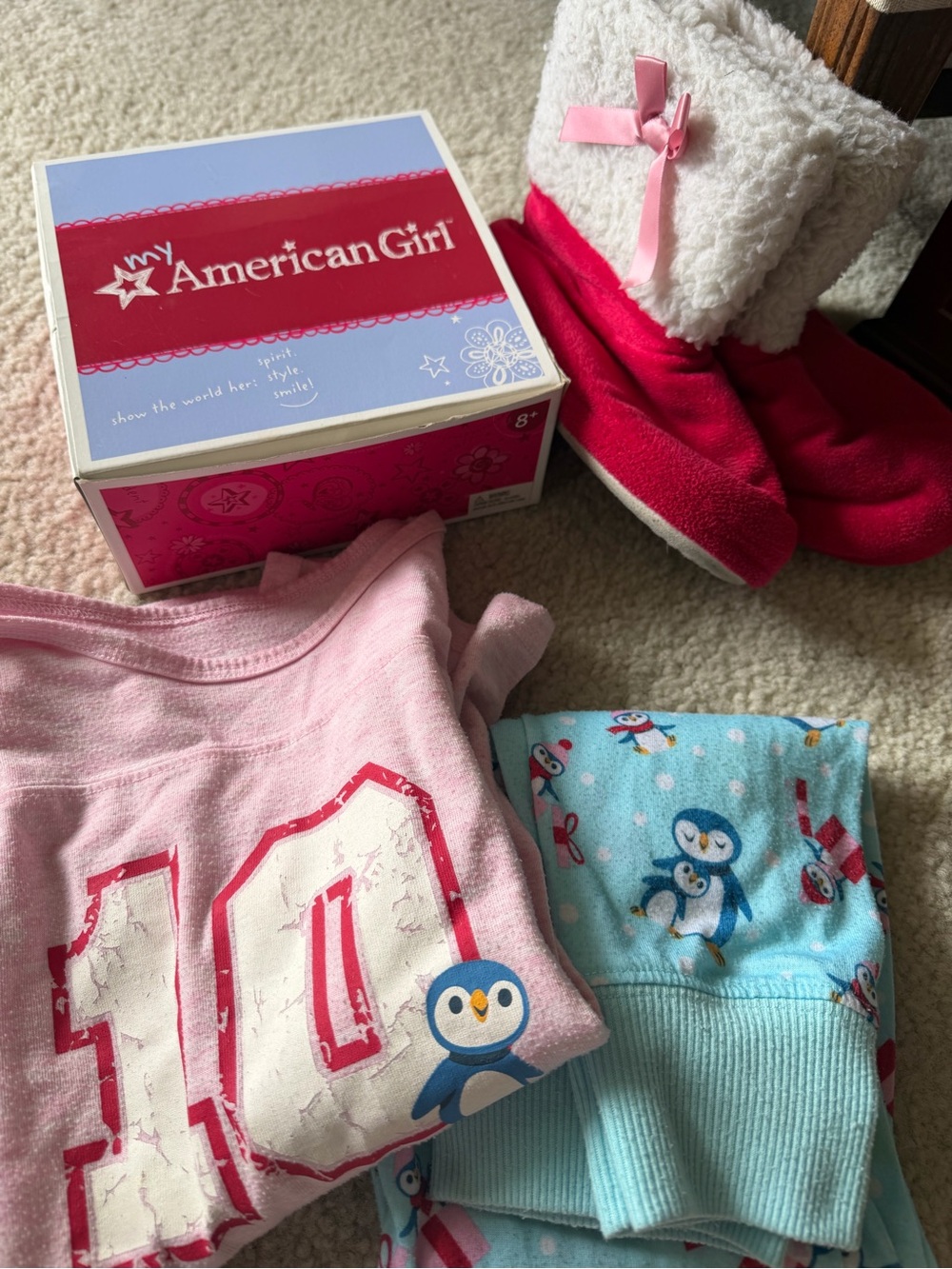 American Girl Holiday Penguin Pajama set with slippers